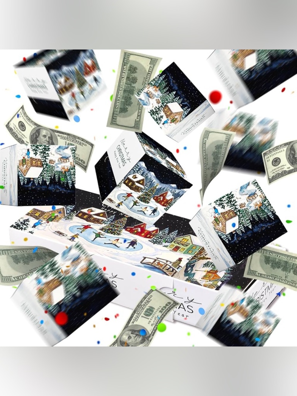 Surprise Explosion Christmas Money Gift Box with Matching Gift Bag